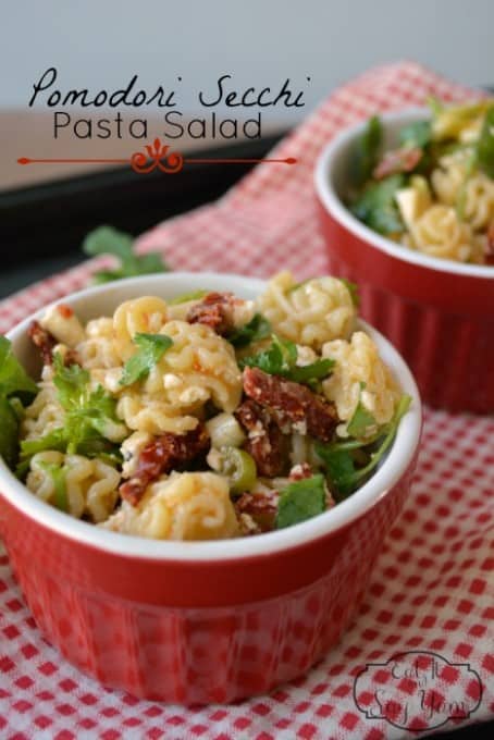 Pomodori Secchi Pasta Salad. With sun dried tomatoes, feta, and cilantro- So good!