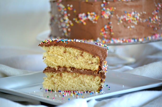 Yellow cake frosted with chocolate buttercream ~ simple, yet delicious.