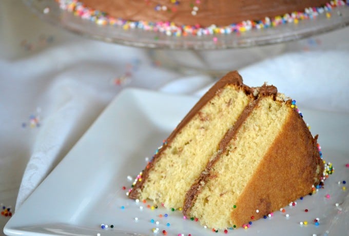 Yellow cake frosted with chocolate buttercream ~ simple, yet delicious.