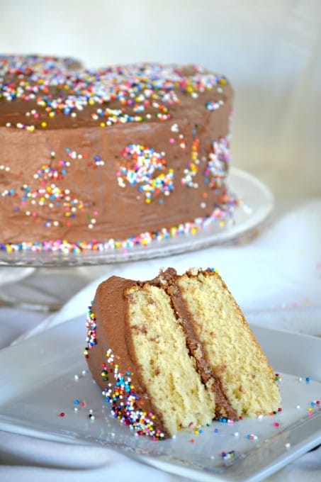 Yellow cake frosted with chocolate buttercream ~ simple, yet delicious.