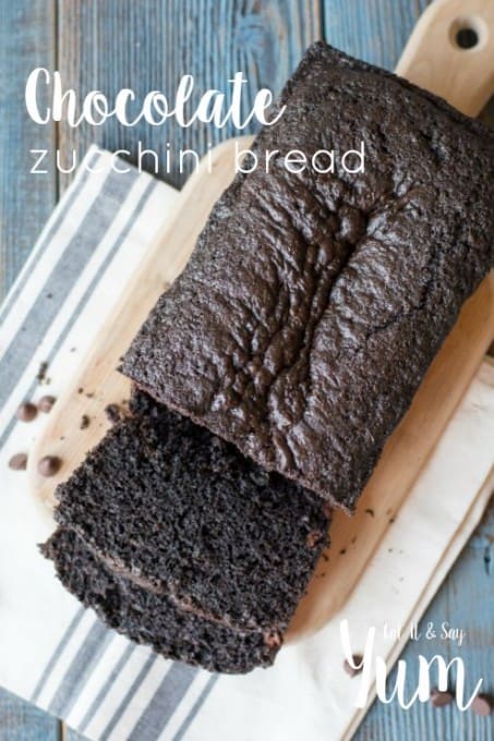 Chocolate Zucchini Bread- lots of chocolatey flavor, with chocolate chips and zucchini