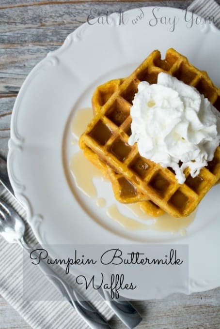 Pumpkin Buttermilk Waffles from Eat It and Say Yum