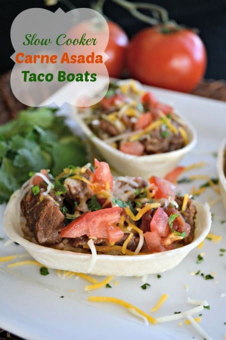 A great back to school weeknight dinner - Slow Cooker Carne Asada Taco Boats!