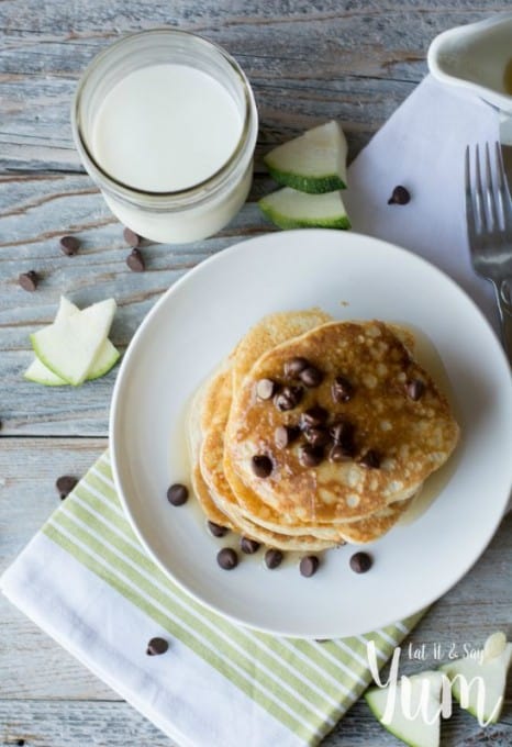 Zucchini Pancakes recipe- with chocolate chips and syrup