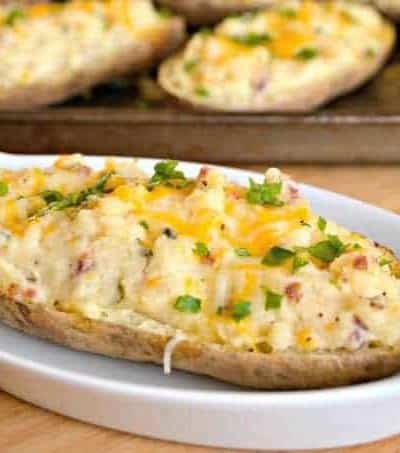 Potatoes baked twice and full of flavor. These will complement your meat dish very well!