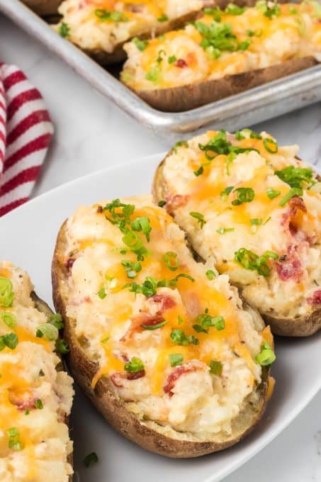 Baked Potatoes with a cheesy mashed potato filling.