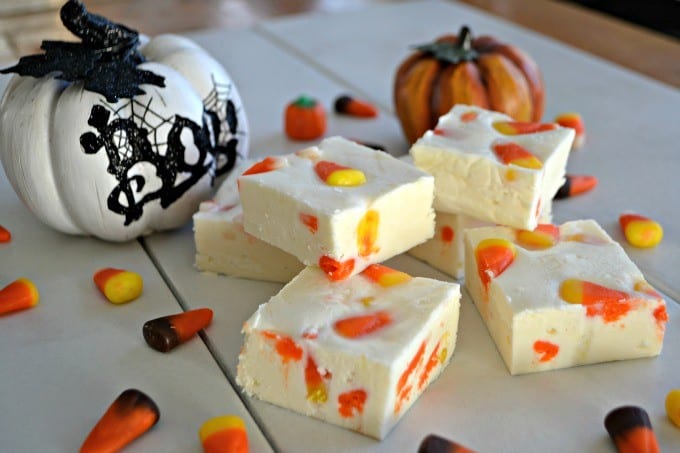 Creamy white chocolate fudge with the taste of Fall. It's candy corn!!