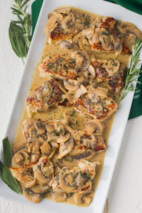 Pork Medallions with mushrooms in a wine sauce.