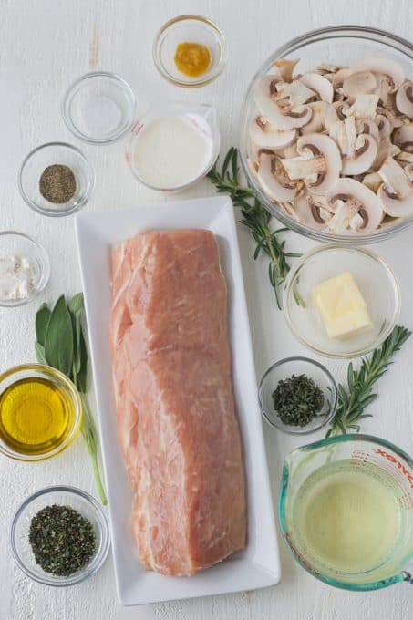 Ingredients for medallions of pork with mushrooms and wine.