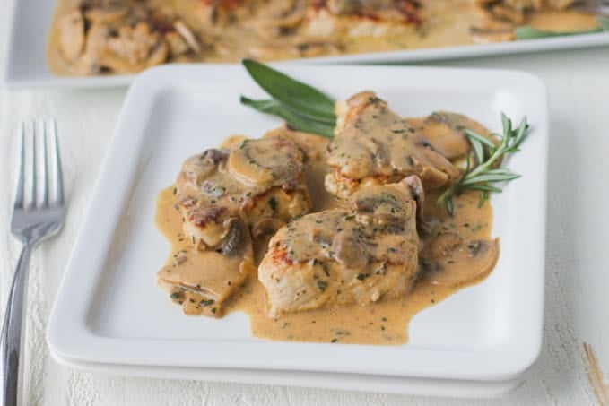 Pork in a mushroom wine sauce.