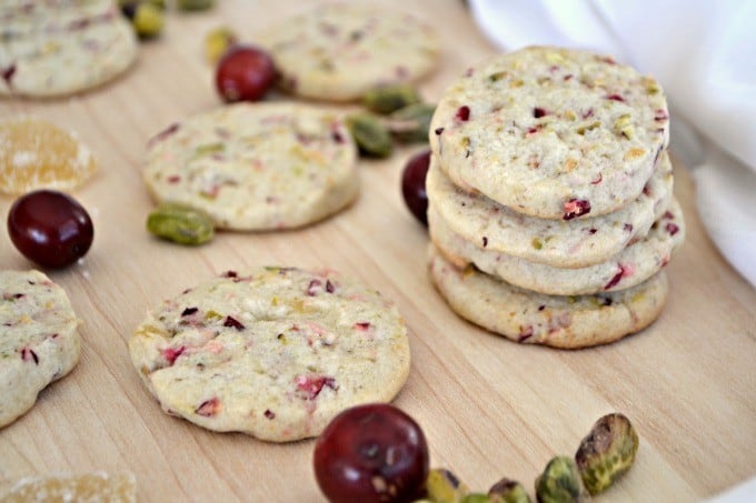 A simple and easy sugar cookie filled with the flavors of fresh cranberries, crystallized ginger and chopped pistachios. 