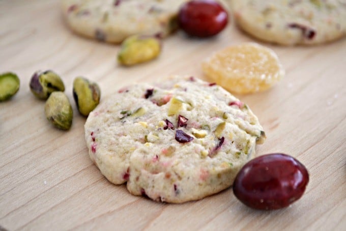 A simple and easy sugar cookie filled with the flavors of fresh cranberries, crystallized ginger and chopped pistachios.