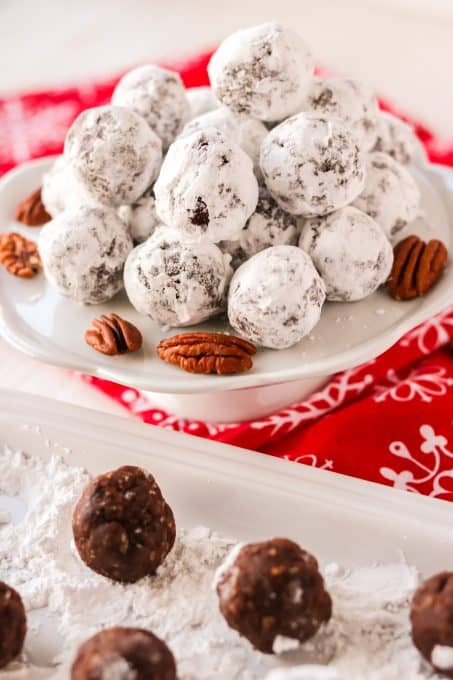 Pecans, bourbon, and cocoa make these no bake balls.