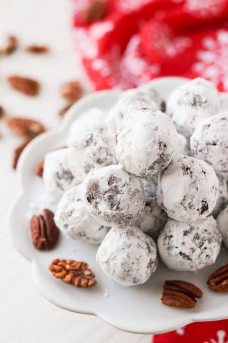 No Bake Balls made with cocoa, pecans, and bourbon.