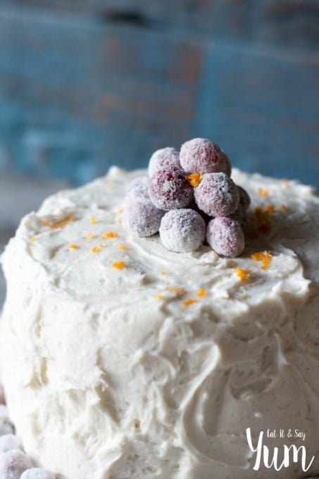 Orange Spice Cake- with tart cranberry-raspberry filling and vanilla bean frosting