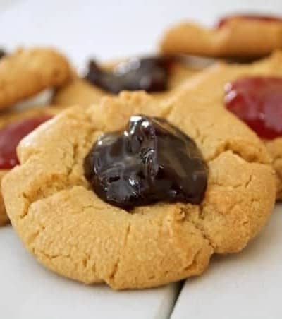 A simple peanut butter cookie indented in the middle and filled with strawberry preserves. It's a peanut butter and jelly sandwich in cookie form.