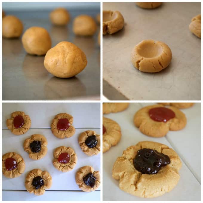 A simple peanut butter cookie indented in the middle and filled with strawberry preserves. It's a peanut butter and jelly sandwich in cookie form.