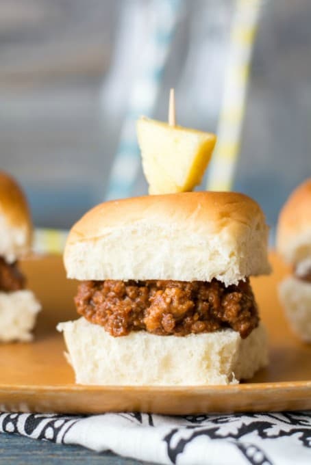 Aloha Sloppy Sliders- perfect appetizer for game day or an easy dinner with kiddos