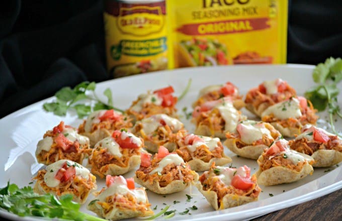 The perfect Game Day appetizer - Chicken Enchilada Bites with a Green Chile Enchilada Cream Sauce!