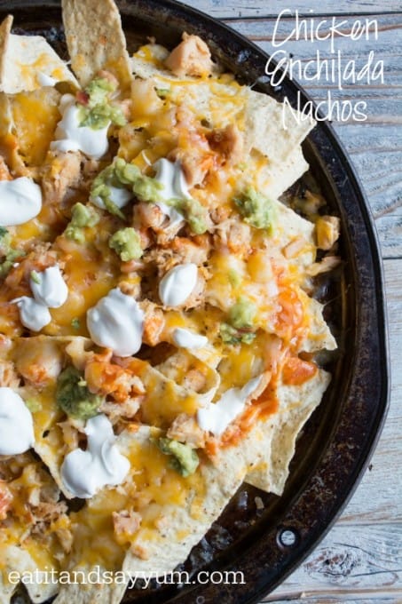 Chicken Enchilada Nachos from Eat It & Say Yum- makes an easy appetizer, lunch, or snack