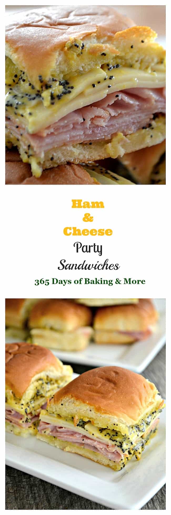 These Ham and Cheese Party Sandwiches on Hawaiian rolls with a poppy seed, mustard spread are perfect for your Game Day entertaining! 