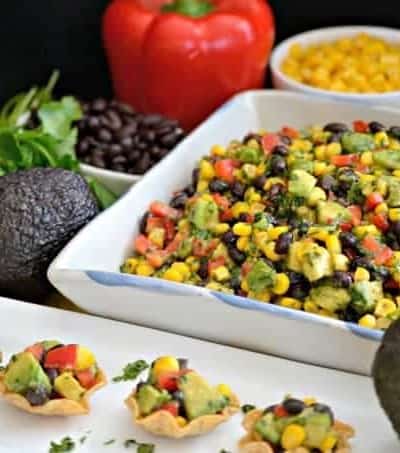 Galaxy Salsa - an Avocado From Mexico, black beans, corn, red pepper, and more make this great Game Day Salsa that your party goers will go nuts for!