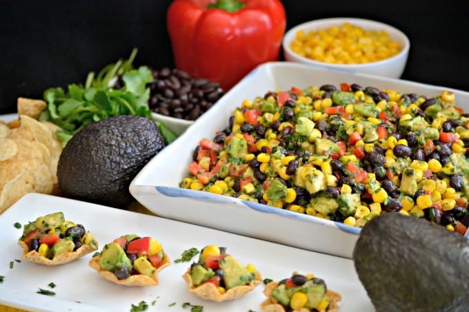 Galaxy Salsa - an Avocado From Mexico, black beans, corn, red pepper, and more make this great Game Day Salsa that your party goers will go nuts for!