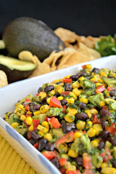 Galaxy Salsa - an Avocado From Mexico, black beans, corn, red pepper, and more make this great Game Day Salsa that your party goers will go nuts for!