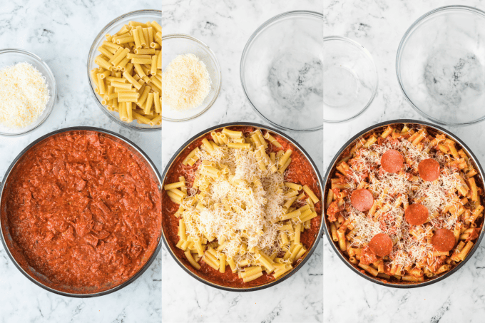 Second set of process photos for Pepperoni Pizza Pasta.