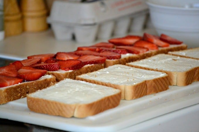 This Strawberry Stuffed Mocha French Toast is Texas toast stuffed with cream cheese and strawberries then dipped in a mocha batter made with Folgers French Roast coffee.