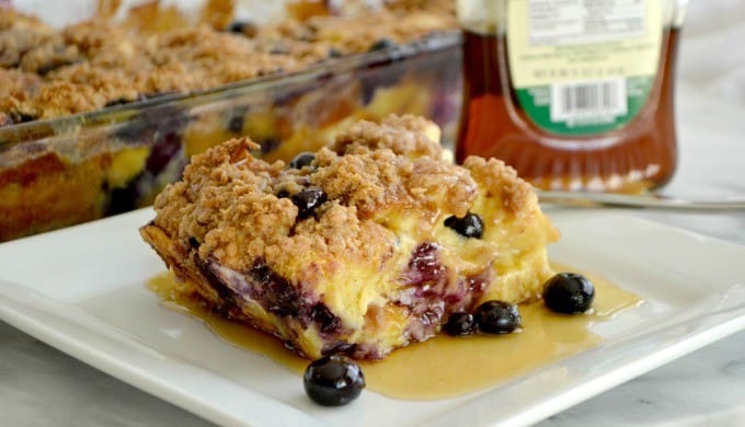 Blueberry Cream Cheese French Toast - fresh blueberries, challah bread and cream cheese made the night before for a delicious breakfast the next morning!