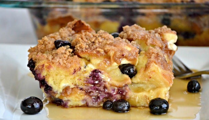 Blueberry Cream Cheese French Toast - fresh blueberries, challah bread and cream cheese made the night before for a delicious breakfast the next morning!