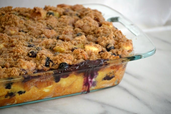 Blueberry Cream Cheese French Toast - fresh blueberries, challah bread and cream cheese made the night before for a delicious breakfast the next morning!