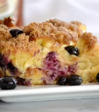 Baked Blueberry Cream Cheese French Toast - fresh blueberries, challah bread and cream cheese made the night before for a delicious breakfast the next morning!