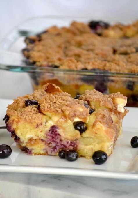 Baked Blueberry Cream Cheese French Toast - fresh blueberries, challah bread and cream cheese made the night before for a delicious breakfast the next morning!