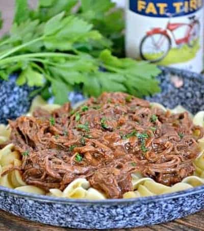 An easy dinner made in the slow cooker, this Chili Beer Pot Roast can also be made with with beef broth if you'd prefer no alcohol.