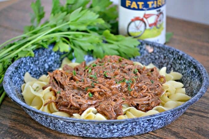 An easy dinner made in the slow cooker, this Chili Beer Pot Roast can also be made with with beef broth if you'd prefer no alcohol.