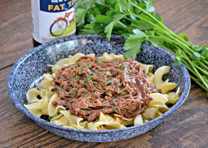 An easy dinner made in the slow cooker, this Chili Beer Pot Roast can also be made with with beef broth if you'd prefer no alcohol.