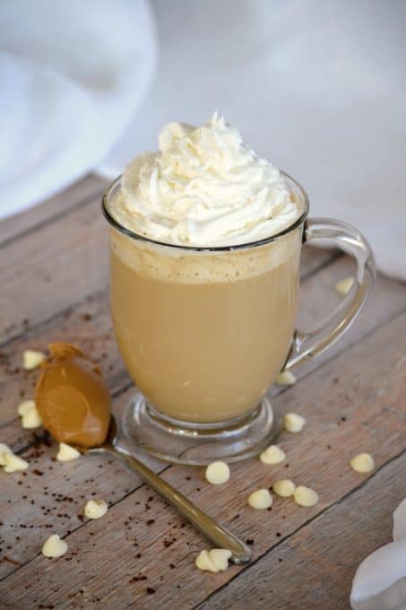 Cookie Butter White Chocolate Mocha - Folgers Instant Coffee Crystals, cookie butter, melted white chocolate, milk and cream.