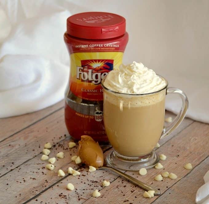 Cookie Butter White Chocolate Mocha - Folgers Instant Coffee Crystals, cookie butter, melted white chocolate, milk and cream.