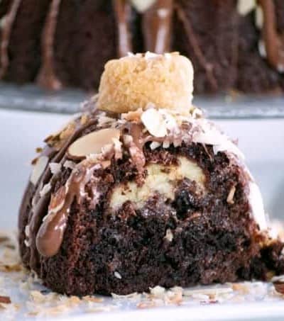 This Double Chocolate Coconut Cream Filled Bundt Cake is a moist and rich chocolatey bundt filled with a delicious coconut cream. It's all made from scratch using ingredients to support Fair Trade.