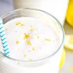 A straw in a Copycat Chick-fil-A Frosted Lemonade.
