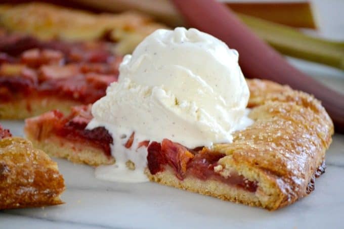 This Strawberry Rhubarb Galette is a flour and cornmeal crust filled with a strawberry-rhubarb filling. It's easy to make and is a perfect summer dessert.