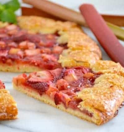 This Strawberry Rhubarb Galette is a flour and cornmeal crust filled with a strawberry-rhubarb filling. It's easy to make and is a perfect summer dessert.