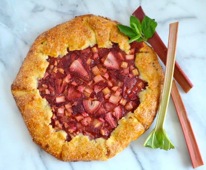 This Strawberry Rhubarb Galette is a flour and cornmeal crust filled with a strawberry-rhubarb filling. It's easy to make and is a perfect summer dessert.