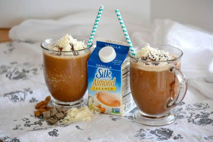 This Almond Candy Bar Frozen Coffee is taste of your favorite coconut candy bar in a refreshing frozen coffee drink. And it's dairy-free thanks to Silk Vanilla Almond Creamer.