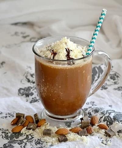 This Almond Candy Bar Frozen Coffee is taste of your favorite coconut candy bar in a refreshing frozen coffee drink. And it's dairy-free thanks to Silk Vanilla Almond Creamer.