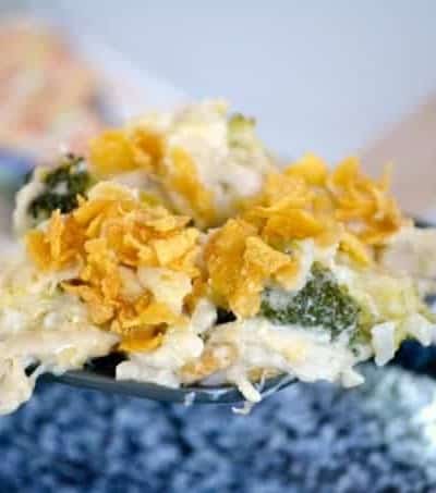 This Cheesy Chicken, Broccoli and Rice Casserole has cheese, broccoli, rice and uses a rotisserie chicken, making it an easy dinner for a busy weeknight!