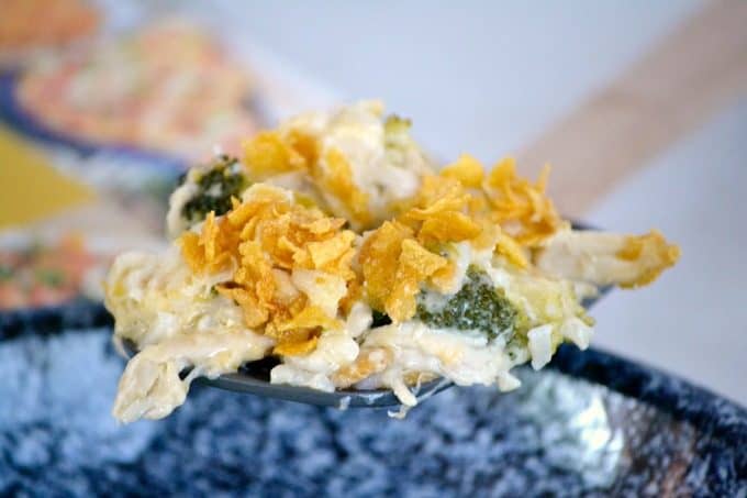 This Cheesy Chicken, Broccoli and Rice Casserole has cheese, broccoli, rice and uses a rotisserie chicken, making it an easy dinner for a busy weeknight!