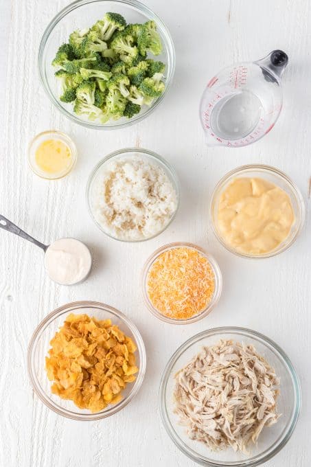 Ingredients for Chicken and Broccoli Casserole.